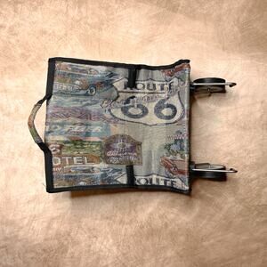 Vintage 90s Route 66 Tapestry Rolling Travel Bag Multicolor Vacation Luggage